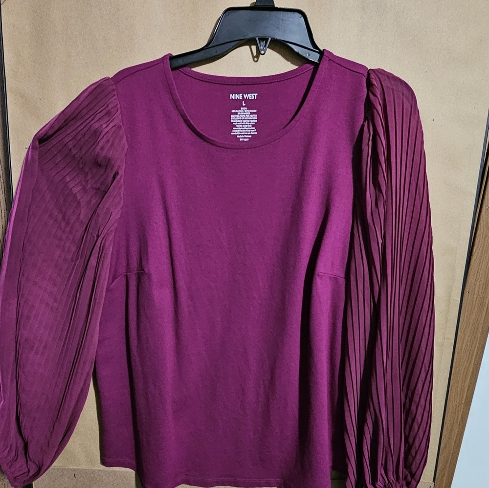 Sale...Nine West Women's Plum Blouse with Textured Sleeves